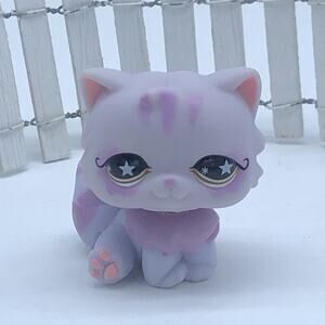 Littlest Pet Shop~#891~Persian~Kitty Cat~Pink Stripes~Brown Star Eyes~Comb